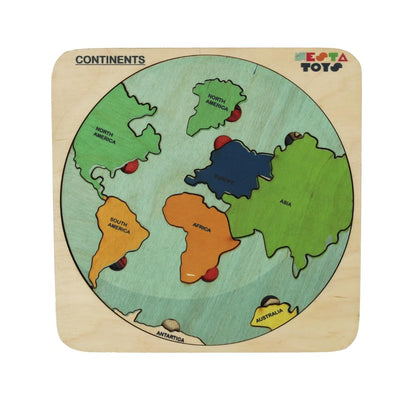 NESTA TOYS - World Map with Continents & Earth Core | Geography Puzzles for Kids | Montessori Wooden Puzzle (16 Pcs)