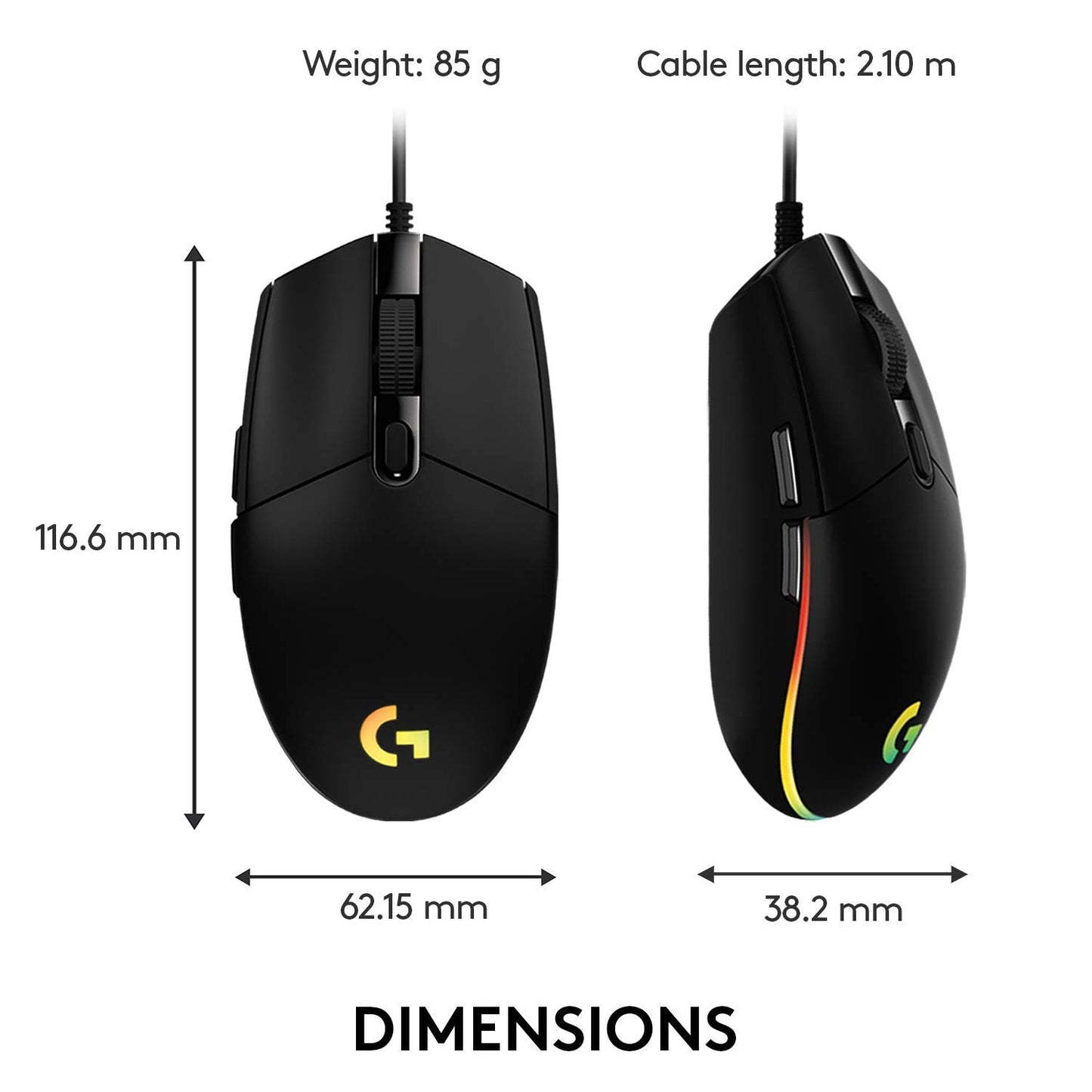 Logitech G102 USB Light Sync Gaming Mouse with Customizable RGB Lighting, 6 Programmable Buttons, Gaming Grade Sensor, 8K DPI Tracking, 16.8mn Color, Light Weight - Black