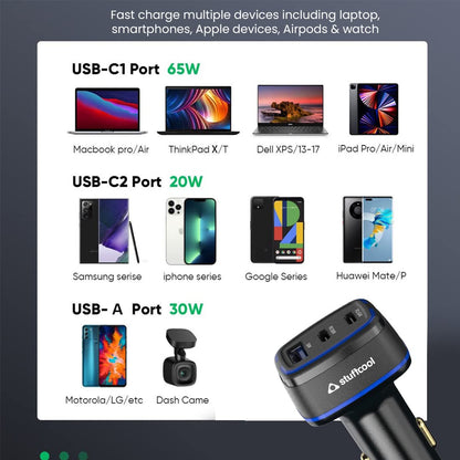 Stuffcool Ultimus 115 3 Port Car Charger 115W Output, Charges MacBooks Type C Laptops, Samsungs, iPhones at The Same time