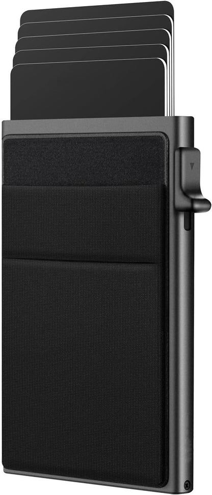 VOGARD Aluminium Men and Women Pop Up Slim Card Wallet RFID Blocking with Money Pocket | Minimalist Credit Card Holder (Black)