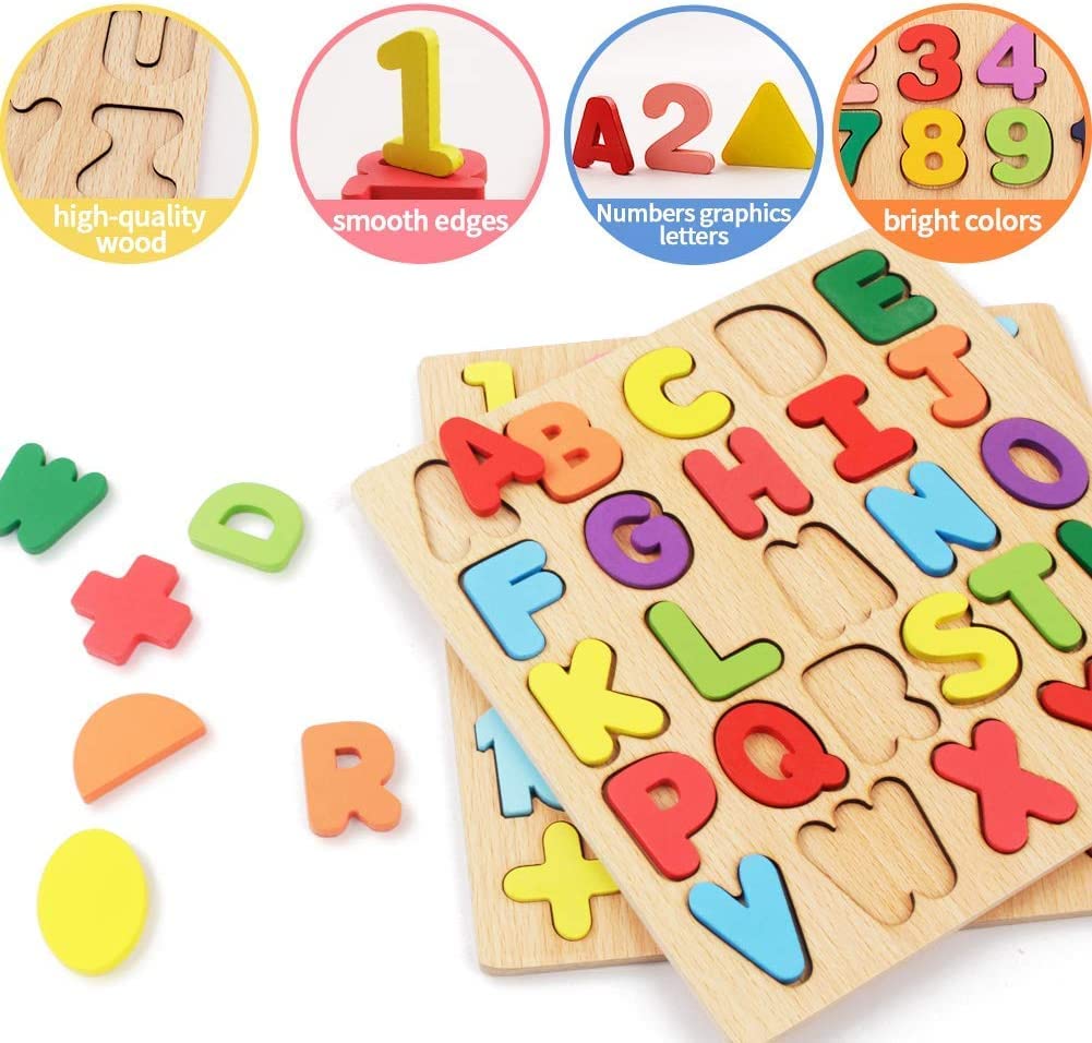 Chocozone Wooden Learning Educational Game Board for Kids, Puzzle Toys for 2 Years Old Boys & Girls (Alphabets, Numbers & Shapes)