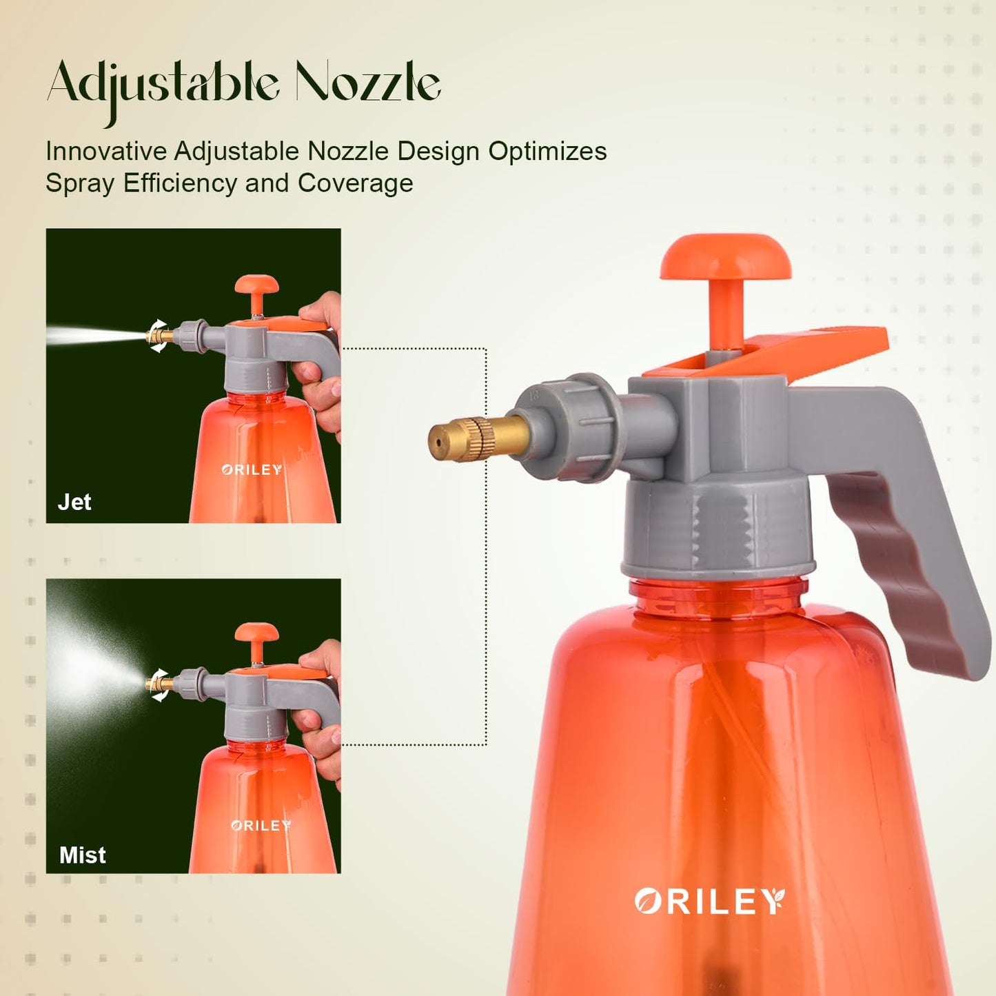 ORILEY Agro 1500ml Pressure Spray Pump Bottle with Adjustable Nozzle Heavy Duty Water Mister for Home Garden Lawn Plants Watering & Cleaning (Random Colour)