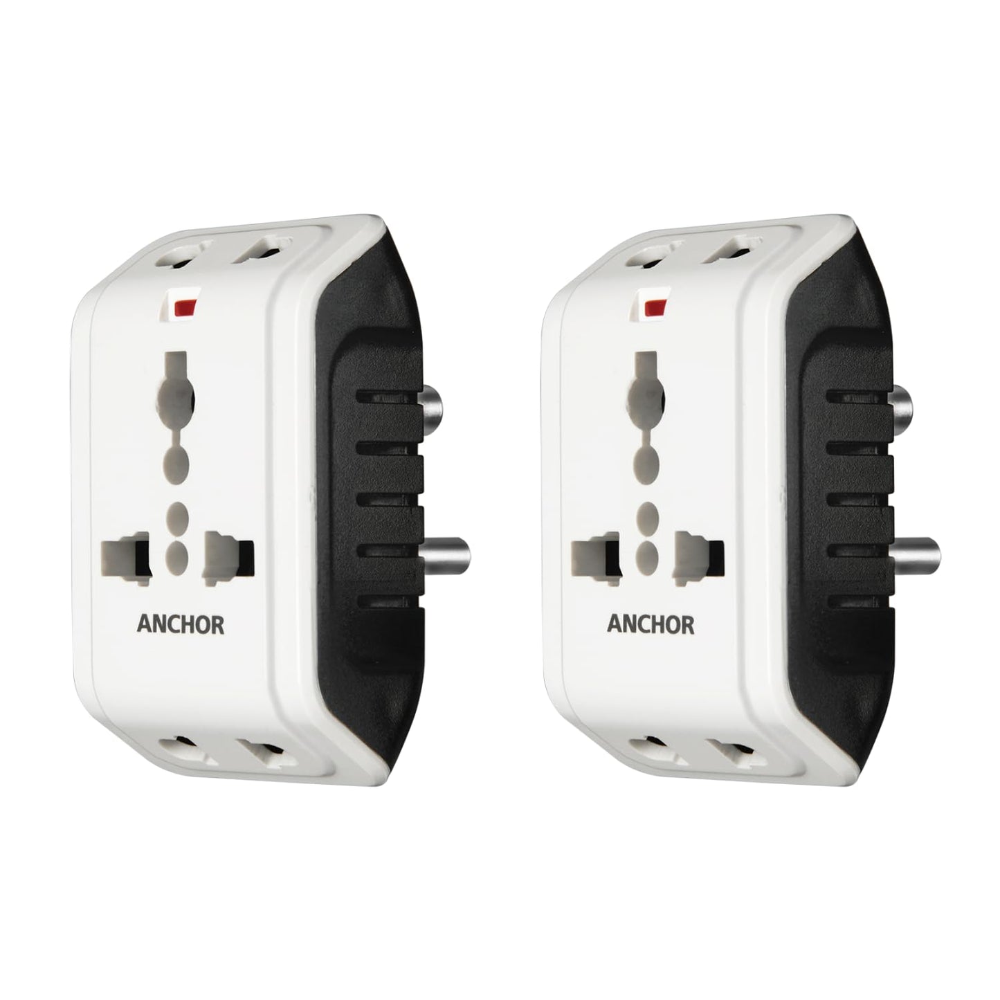 ANCHOR 6A 3 Pin Multi Plug Socket Travel Adapter with Universal Socket, 3 Pin Multi Plug Extension Socket (White - PK2)