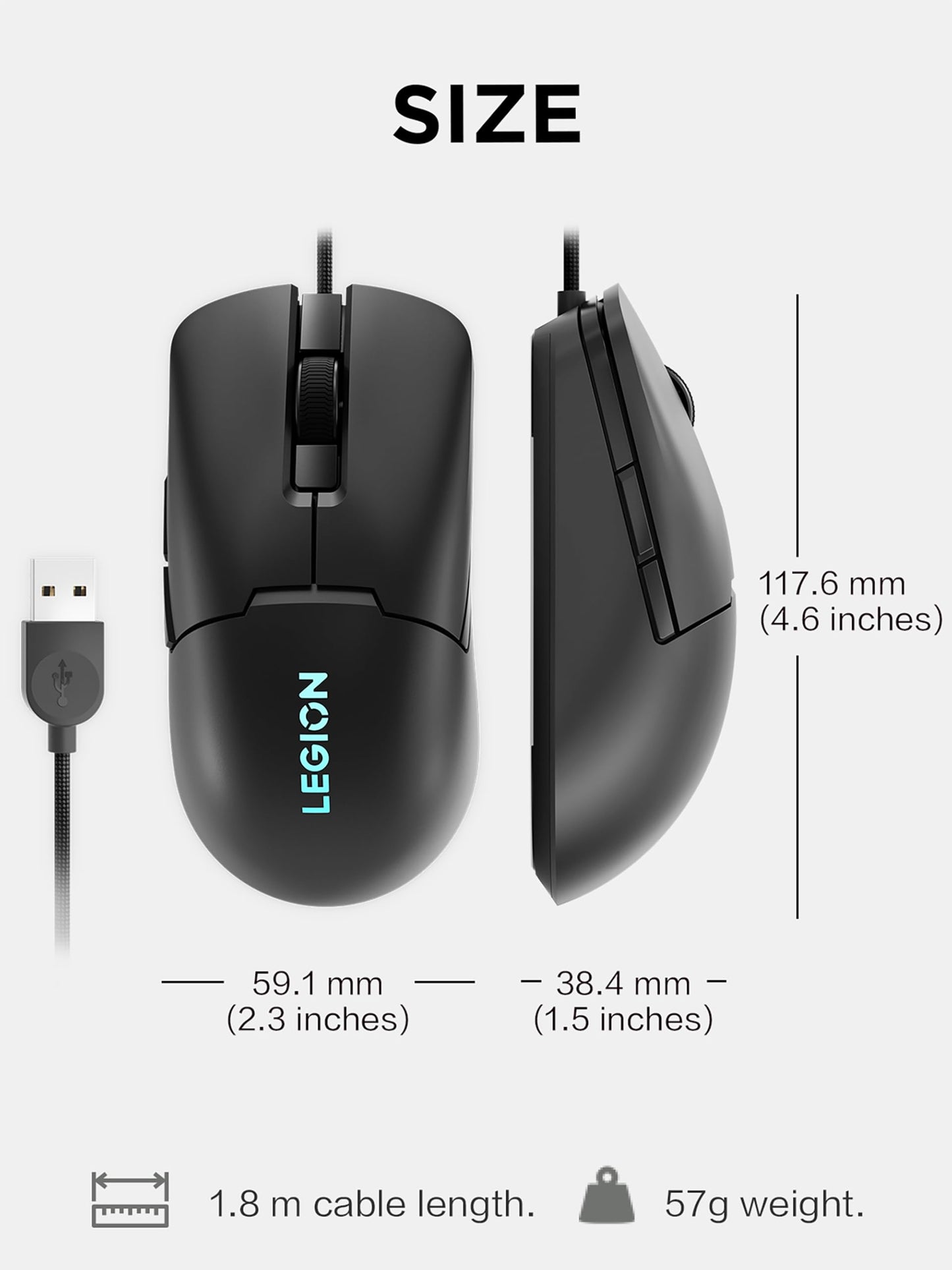 Lenovo Legion M300s RGB Wired Gaming Mouse - 8,000 DPI Adjustable Sensor, 6 Programmable Buttons & 20-Million Clicks Durability with Optimized Comfort (Black), GY51H47350