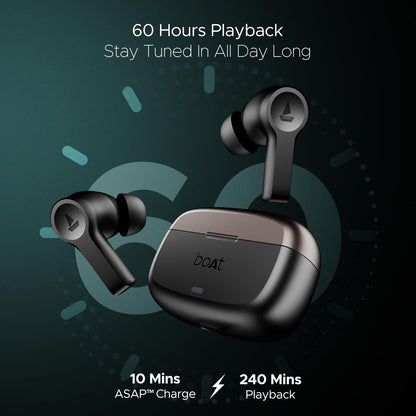 boAt Airdopes Flex 454 ANC Truly Wireless in Ear Ear Buds w/Smart Features, ANC, 60HRS Playback,Hearables App Support,4 Mics ENx,Multi Point,ASAP Charge, IPX5,Beast Mode Earbuds TWS (Gunmetal Black)