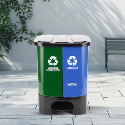 Nayasa Plastic 2 In 1 Dustbin Big | 33 Liter | Pedal Dustbin | With Lid and Detachable Bin | Garbage Waste Bin with Handle | Dustbin for Kitchen-Bathroom | Wet & Dry Waste Bin | Green & Blue