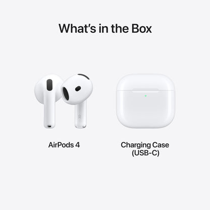 Apple AirPods 4 Wireless Earbuds, Bluetooth Headphones, Personalised Spatial Audio, Sweat and Water Resistant, USB-C Charging Case, H2 Chip, Up to 30 Hours of Battery Life, Effortless Setup for iPhone