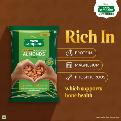 Tata Sampann Pure California Almonds Whole, 1kg, Real Nuts, High in Fiber, Badam Giri, Rich in Protein, Magnesium, Phosphorus and Dietary Fibre, Nuts & Dry Fruits, Value Pack