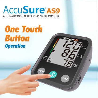 AccuSure Blood Pressure Monitor Fully Automatic Digital Large Display And Adjustable Arm-Cuff Comes - Grey Color