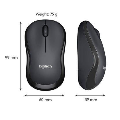 Logitech M221 Wireless Mouse, Silent Buttons, 2.4 GHz with USB Mini Receiver, 1000 DPI Optical Tracking, 18-Month Battery Life, Ambidextrous PC/Mac/Laptop - Charcoal Grey