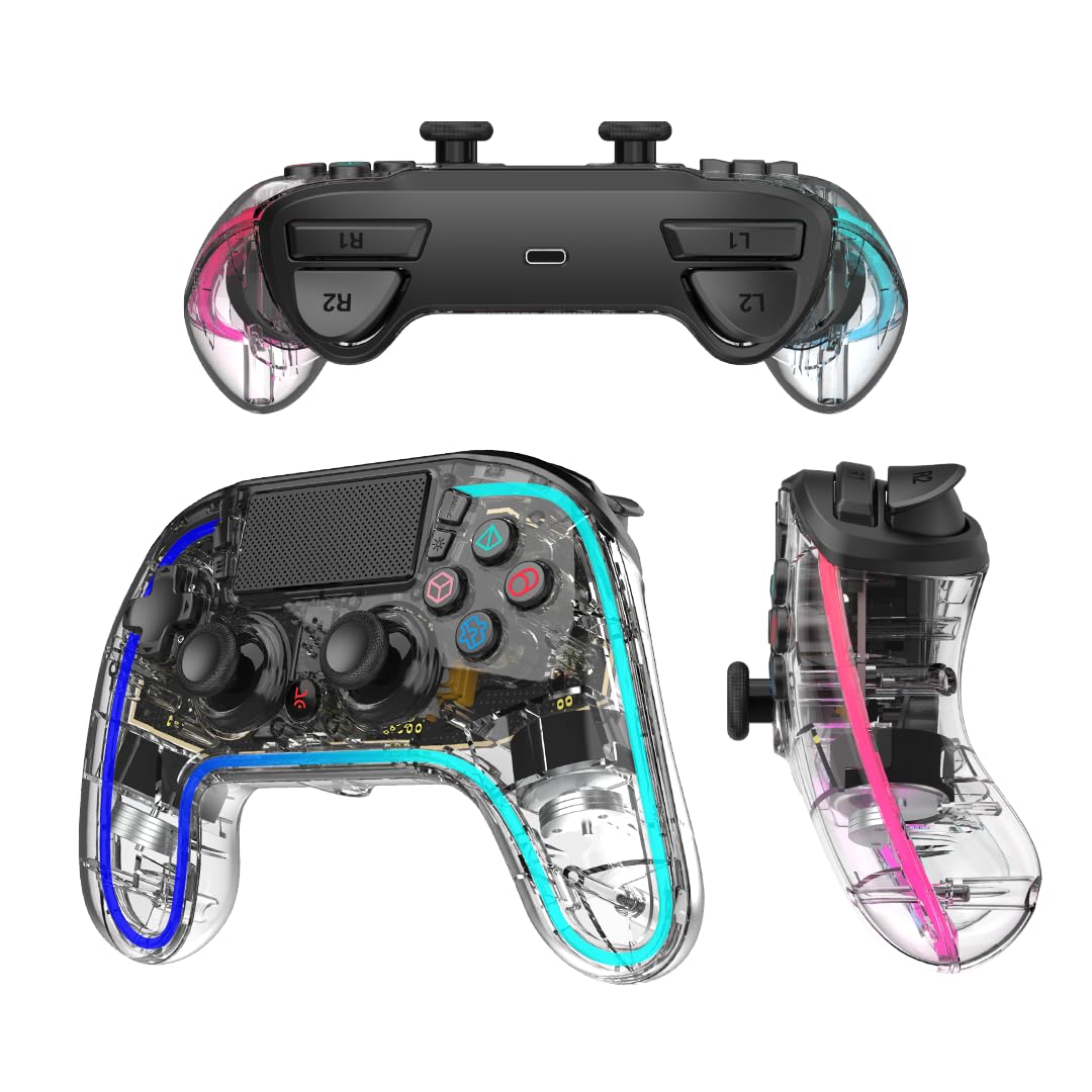 Kreo (New & Improved Mirage Wireless RGB Gaming Controller For PC, Android, iOS, PS4, Programmable Buttons, Dual motor force, Haptic Feedback,USB C & B Zero-Lag Connectivity (Not compatible PS5)