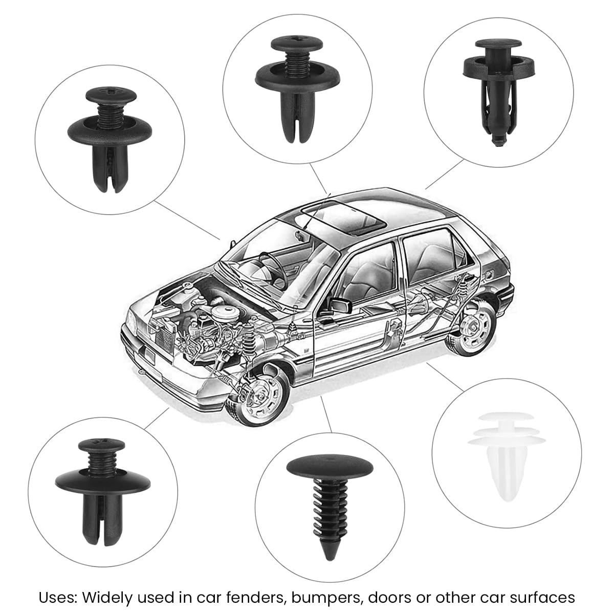 STHIRA® Universal Car Bumper Retainer Clip Kit 100 Pcs Assorted Plastic Rivets Fasteners with 5 Fastener Removal Tools for Ford, GM, Chrysler, Toyota Car Tools for Trim, Fender, Radiator Shield