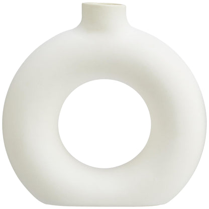 amazon basics Artisan Crafted Ceramic Donut Shaped Vase for Unique Home Decor Accent - Pack of 1, White