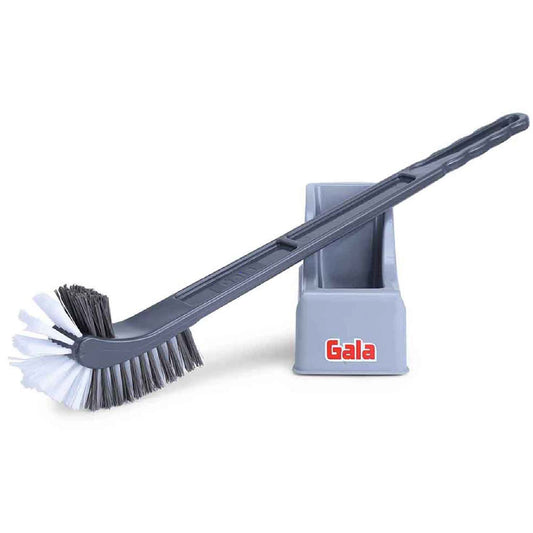 Gala Double Hockey Shape Toilet Cleaner Brush with Holder Stand, Toilet Cleaning Brush for Western and Indian Toilet, Bathroom Brush for Toilet Cleaning (Gray,Pack of 1)