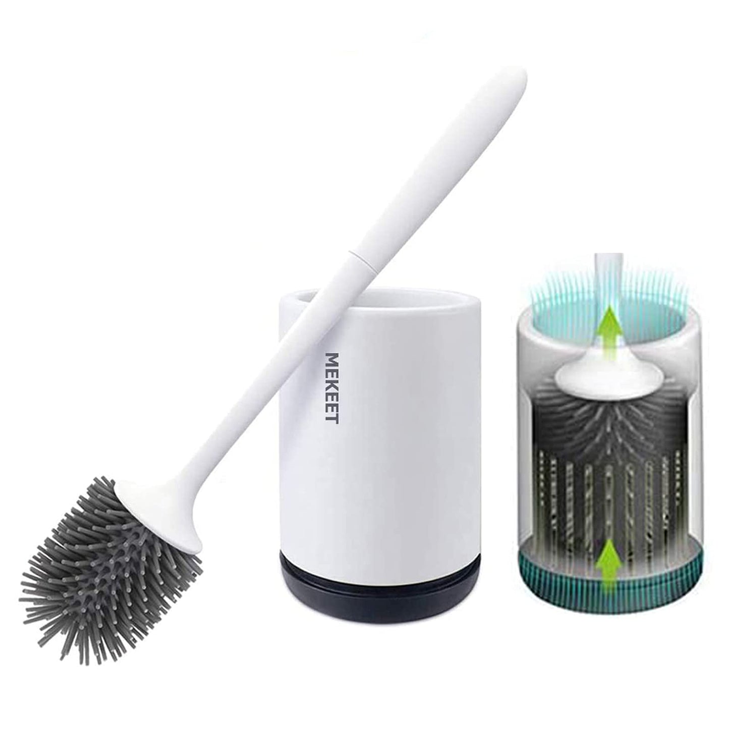 MEKEET Silicone Toilet Brush and Holder,Bathroom Toilet Brush Holder Set,Silicone Toilet Cleaning Brush Kit with Soft Bristle Brush (Flooring, White, Plastic,Rubber,Silicone,Tpr )