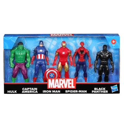 Marvel 6-Inch (15 CM) Hulk, Captain America, Iron Man, Spider-Man, & Black Panther Action Figure Set with Shield Accessory, Super Hero Toys, Ages 4+