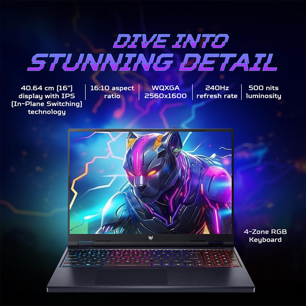 Acer Predator Helios Neo 16 Gaming Laptop 14th Gen Intel Core i9 Processor (Windows 11 Home/16 GB/1 TB SSD/NVIDIA GeForce RTX 4070) PHN16-72 with 40.64 cm (16") WQXGA Display