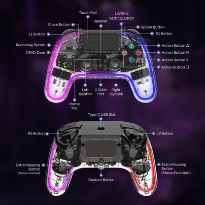 Kreo (New & Improved Mirage Wireless RGB Gaming Controller For PC, Android, iOS, PS4, Programmable Buttons, Dual motor force, Haptic Feedback,USB C & B Zero-Lag Connectivity (Not compatible PS5)