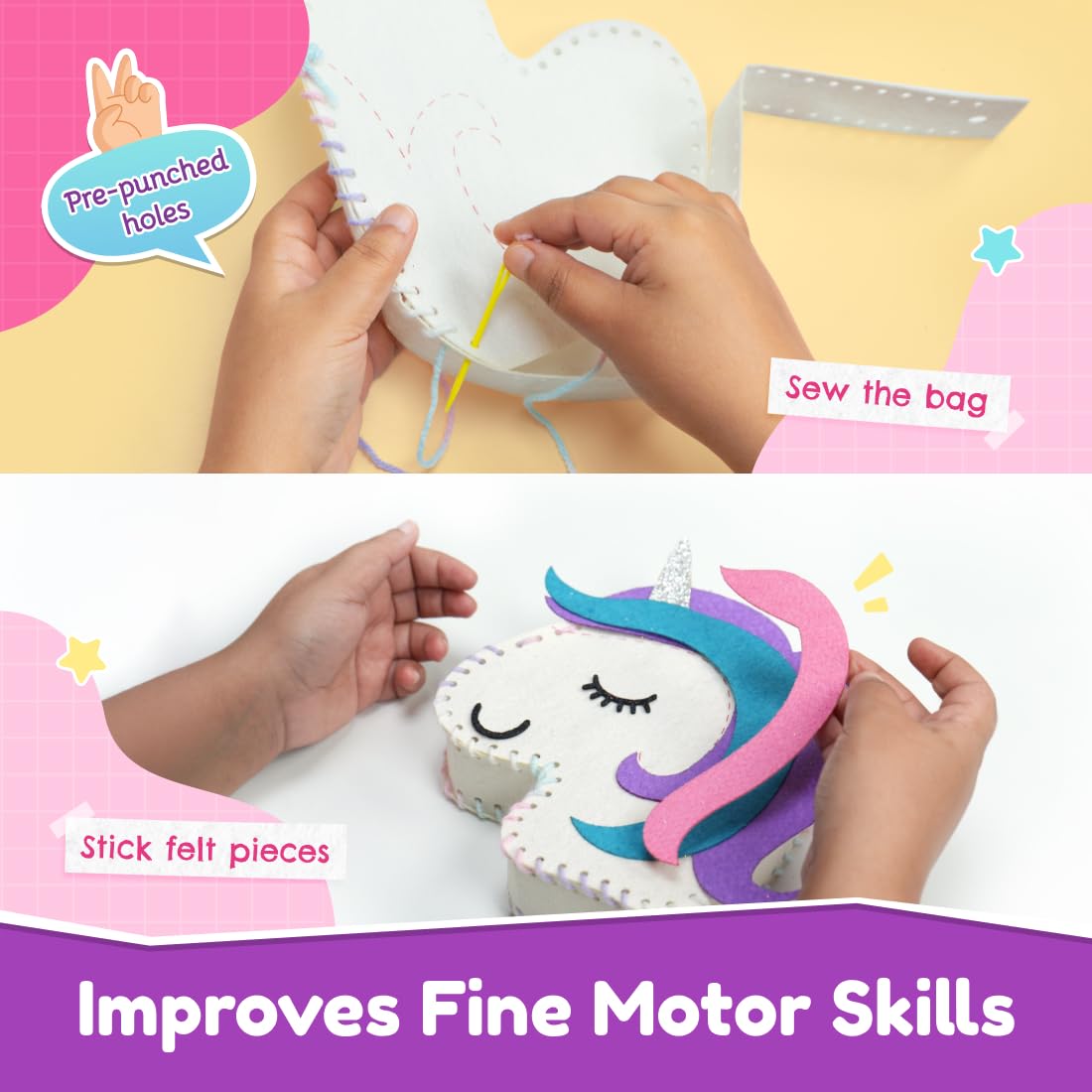 Bloomingo Art & Craft Kit - Unicorn Sling Bag: Fun Mess Free Arts & Craft Kit for Kids; Design Your Own Magical DIY Craft Bag; Birthday Gift for Girls & Boys of Ages 4, 5, 6, 7, 8, 9, 10, 11, 12