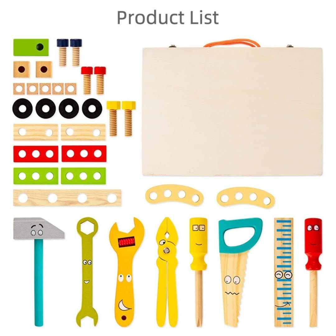 NESTA TOYS - Wooden Tool Kit Set with Tool Box | Pretend Play Portable Construction Tools Kit Toys for Kids | 33 Piece (3-8 Years)