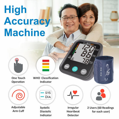 AccuSure Blood Pressure Monitor Fully Automatic Digital Large Display And Adjustable Arm-Cuff Comes - Grey Color