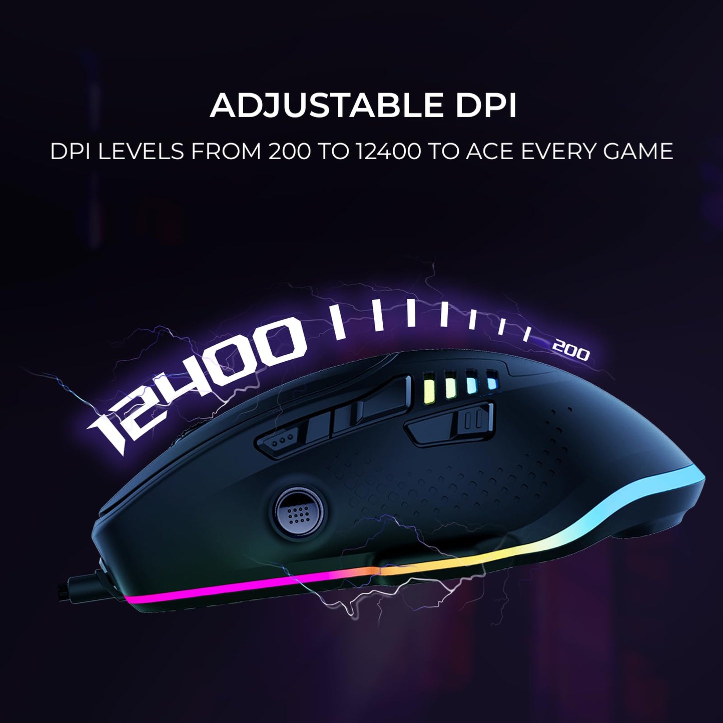 Kreo Hawk Gaming Mouse with Programmable Buttons & RGB Lighting | Top Pixart Sensor | Adjustable DPI with 1.5m Long Braided Cable and Optical Sensor | Lightweight & Durable (Hawk- Black)