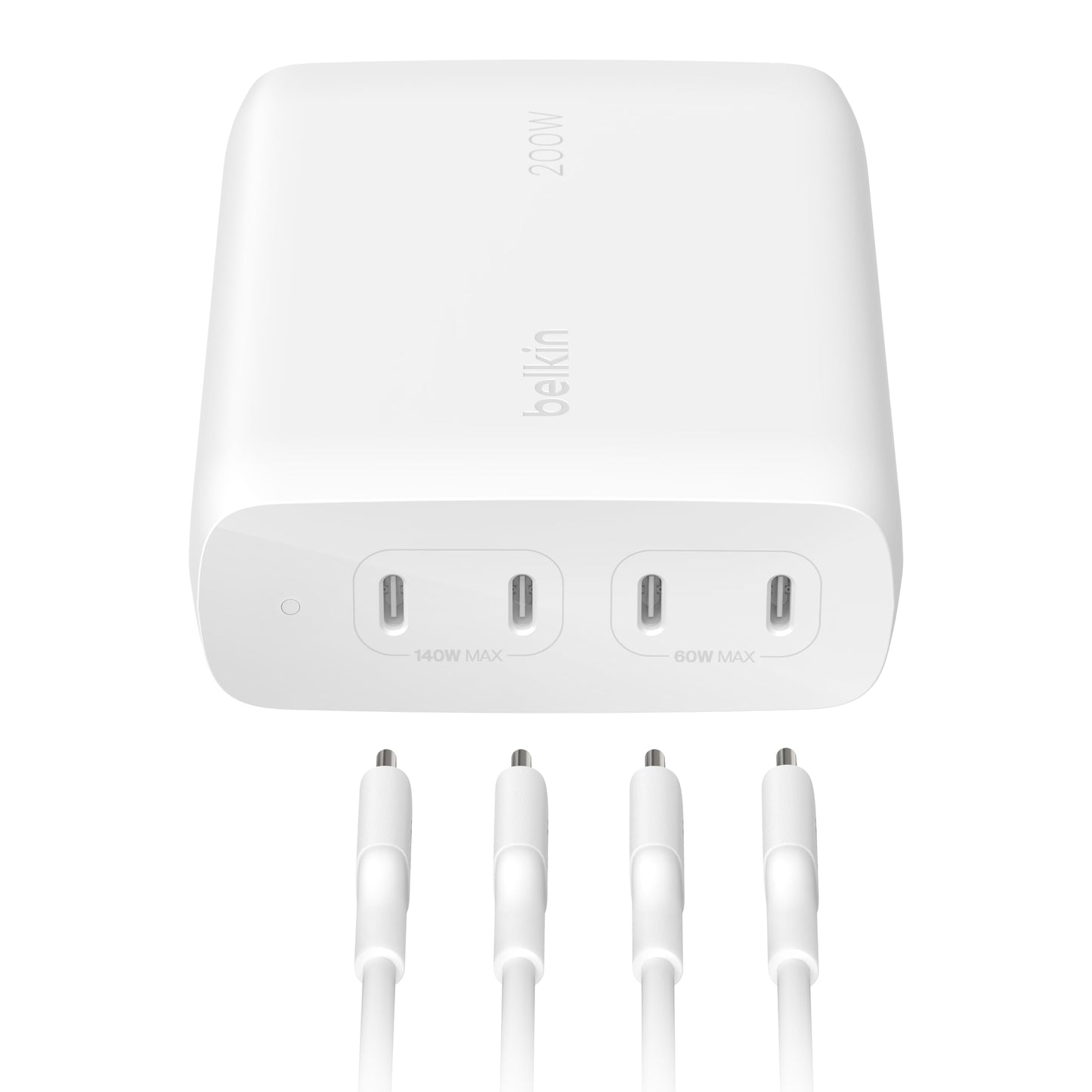 Belkin 200W GaN 4 Port (4 USB-C PD 3.0) Fast Charger with PPS Technology, Compact Size, for MacBook, iPad, iPhone and Other USB C Supported laptops & Devices - White