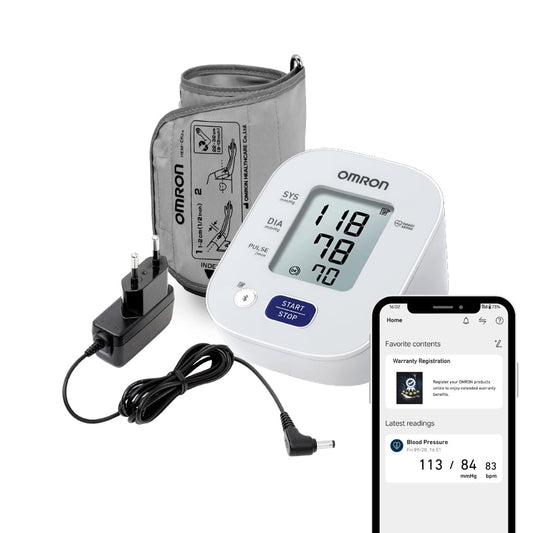 Omron HEM 7143T1A Digital Bluetooth Blood Pressure Monitor with Cuff Wrapping Guide & Intellisense Technology For Most Accurate Measurement (Adapter Included)