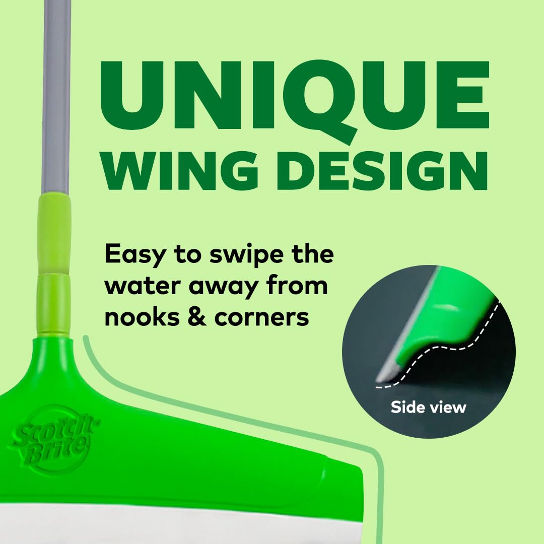 Scotch-Brite Plastic Floor Squeegee Wiper -with telescopic handle (Green/Silver)