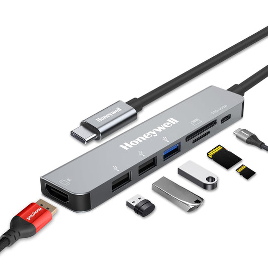 Honeywell Newly Launched 7-in-1 TypeC Docking Station with 4K HDMI,1xUSB 3.0,2xUSB 2.0 & TypeC 3.0 PD Charging 100W Port, SD & Micro SD Slot, for All Type C Devices- MacBook Laptop, PC, Thunderbolt 3