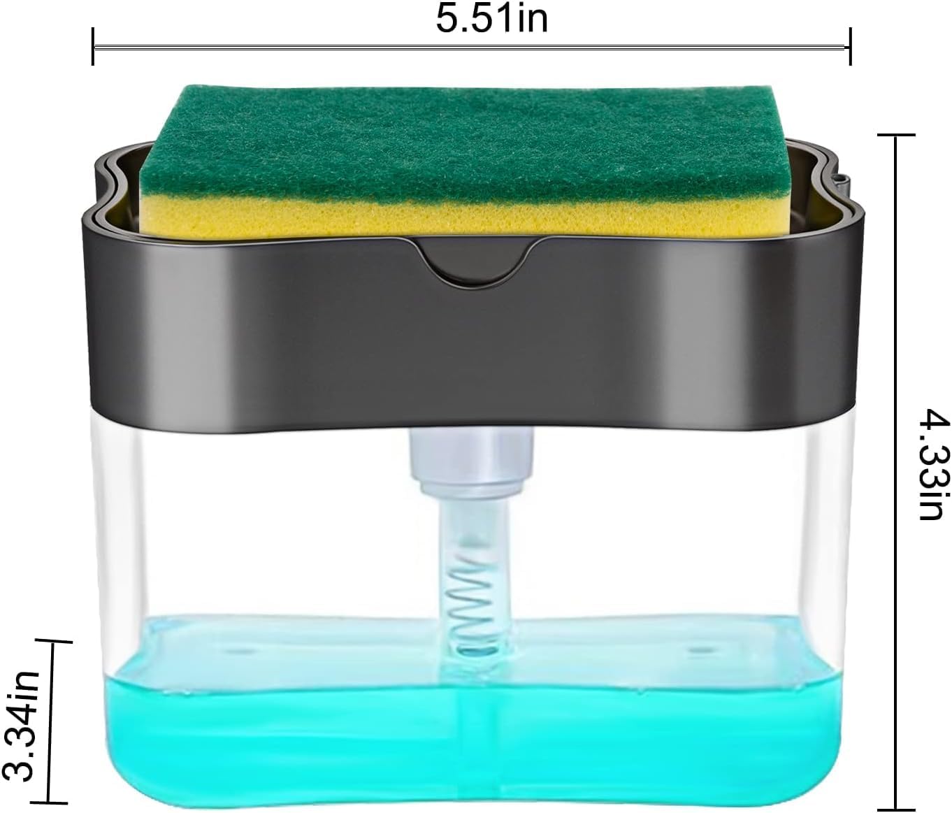 Wazdorf 2 in 1 Soap Dispenser for Bathroom Accessories Dishwasher Liquid Holder Liquid Dispenser Pump 400 ML with Sponge Holder Kitchen Sink Accessories Items (Square soap Dispenser)