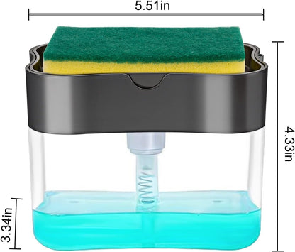 Wazdorf 2 in 1 Soap Dispenser for Bathroom Accessories Dishwasher Liquid Holder Liquid Dispenser Pump 400 ML with Sponge Holder Kitchen Sink Accessories Items (Square soap Dispenser)