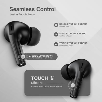 HAMMER Screen TWS, ANC (32dB), Smart Touch Display True Wireless Buds, Type-C Fast Charging, Bv5.4, Find My Earbuds, 4 Mics ENC for Clear Calling, Transparency Mode, EQ Mode (Black)