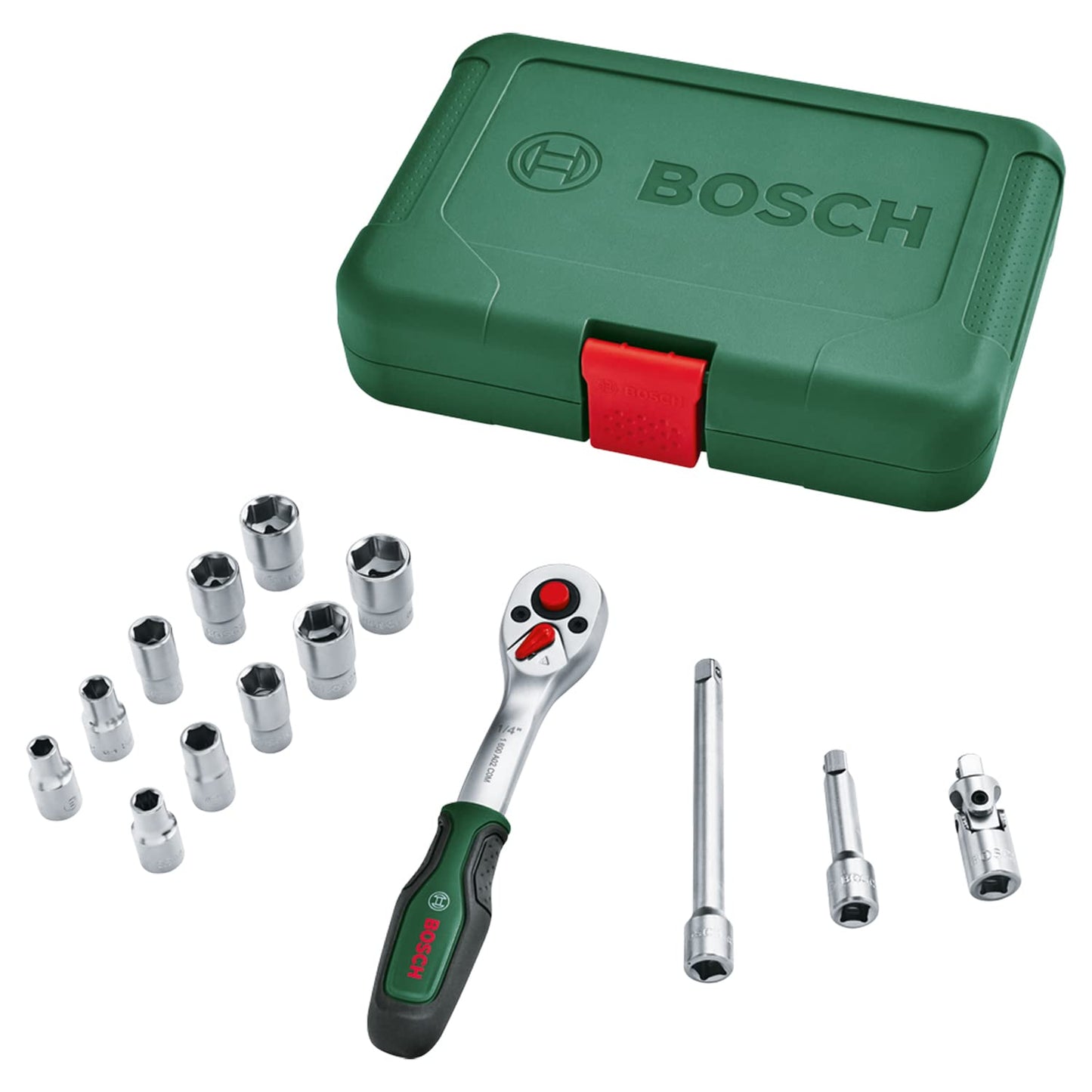 Bosch 1/4 Inch Drive Socket Set - Ergonomic Soft Grip Handle, Magnetic Bit Holder and Sturdy Chrome Vanadium Steel for Versatile DIY Use (14-Piece)