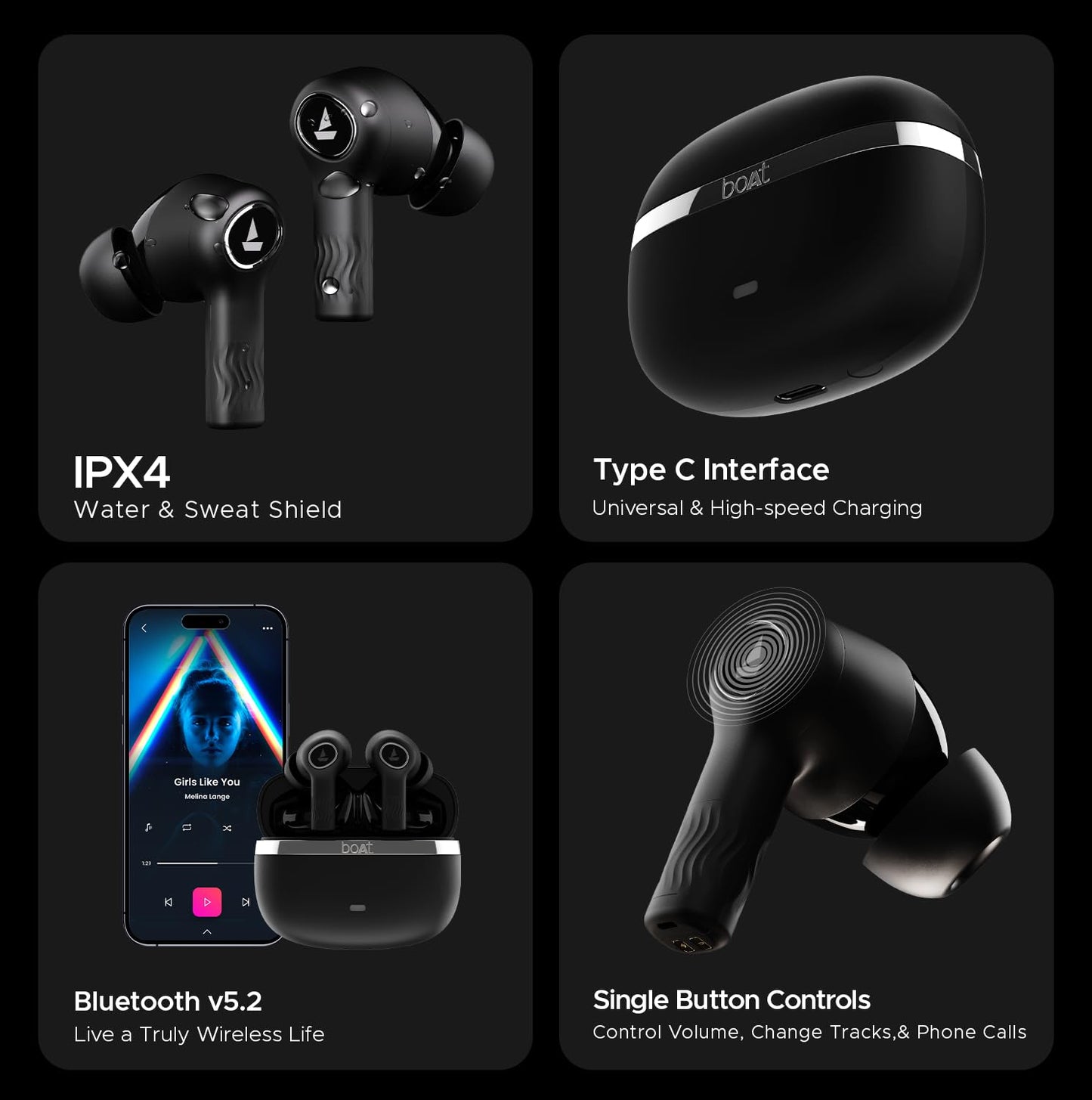 boAt Nirvana Ion Truly Wireless in Ear Ear Buds w/ 120 HRS Playback,Crystal Bionic Sound w/Dual EQ Modes, 4 Mics ENx™ Technology, in Ear Detection, Hearables App, IPX4 Ear Buds TWS (Charcoal Black)