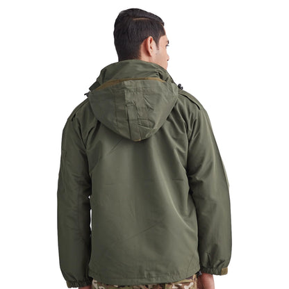 MOUNTMILLER Men's Solid Military Airshell Hooded Tactical Wind Jacket | Water-Repellent, Multi-Pocket, Abrasion-Resistant - Perfect for Outdoor Activities, Hiking, and Trekking