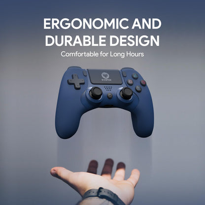 EvoFox Elite Play Wireless Controller for PS4, iPad & iPhones | Bluetooth 5 | Dual Vibration | 6 Axis Gyro Sensor | 10 Hours of Game Play | Touch Panel | Built in Speaker | 3.5 mm Headset Port (Blue)