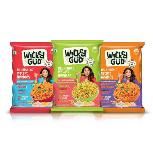 WickedGud Nourishing Instant Noodles Range (Single Packs) | No Maida | No Oil | No MSG | High Protein | High Fibre | Cholesterol Free