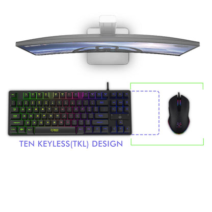 EvoFox Fireblade Wired TKL Gaming Keyboard with Breathing Effect |Backlit Keyboard Membrane, Mixed Color Lighting, Floating Keycaps, 19 Anti-Ghosting Keys, Windows Lock Key, Braided Cable (Black)