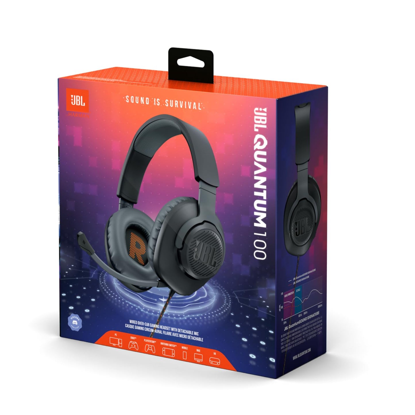 JBL Quantum 100 Wired Over Ear Gaming Headphones with Mic, 40mm Dynamic Drivers, Quantum Sound Signature, Detachable Mic, Memory Foam Cushioning, PC/Mobile/PS/Xbox/Nintendo/VR Compatible (Black)