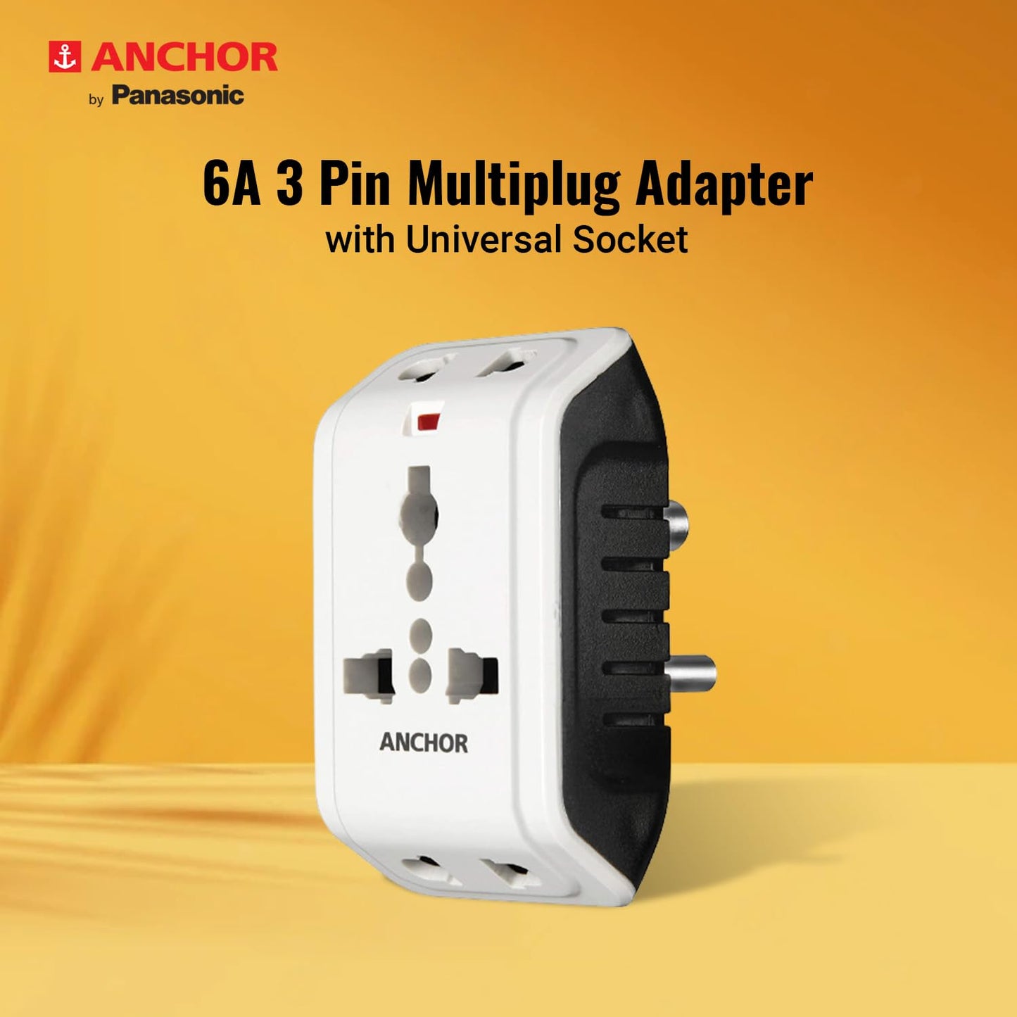 ANCHOR 6A 3 Pin Multi Plug Socket Travel Adapter with Universal Socket, 3 Pin Multi Plug Extension Socket (White - PK2)