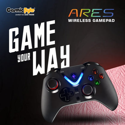 Cosmic Byte ARES Wireless Controller for PC, Magnetic Triggers, Accurate Joysticks, Dual Vibration, Backit LED Buttons, USB Extension Cable (Black)