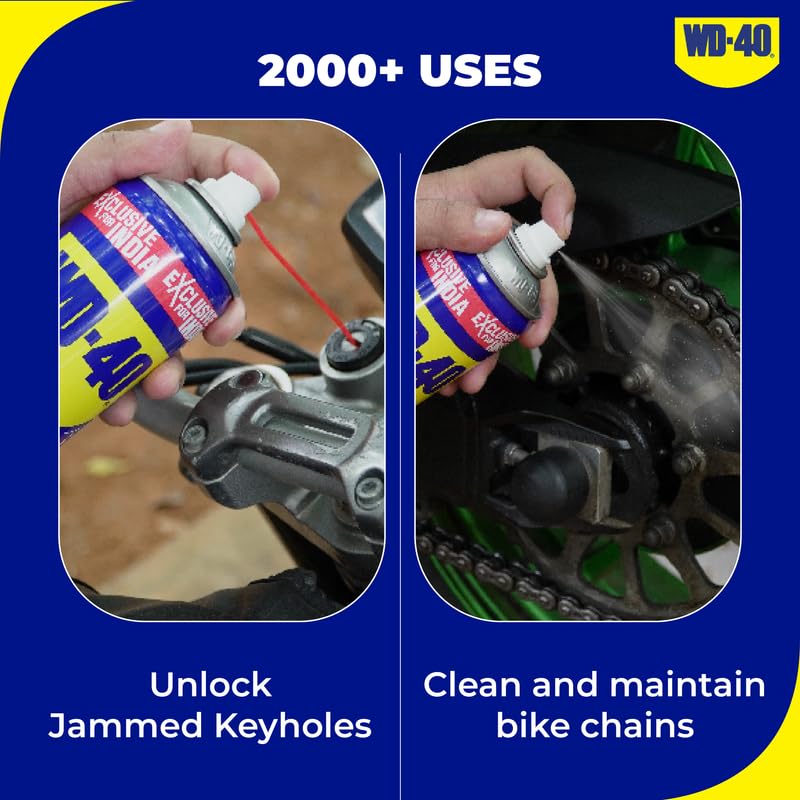 WD-40, Multipurpose Car Care Spray, 420ml Rust Remover, Lubricant, Stain Remover, Powerful Chimney Cleaner, Degreaser, and Bike Chain Cleaner & Chain Lube (Pack of 2)