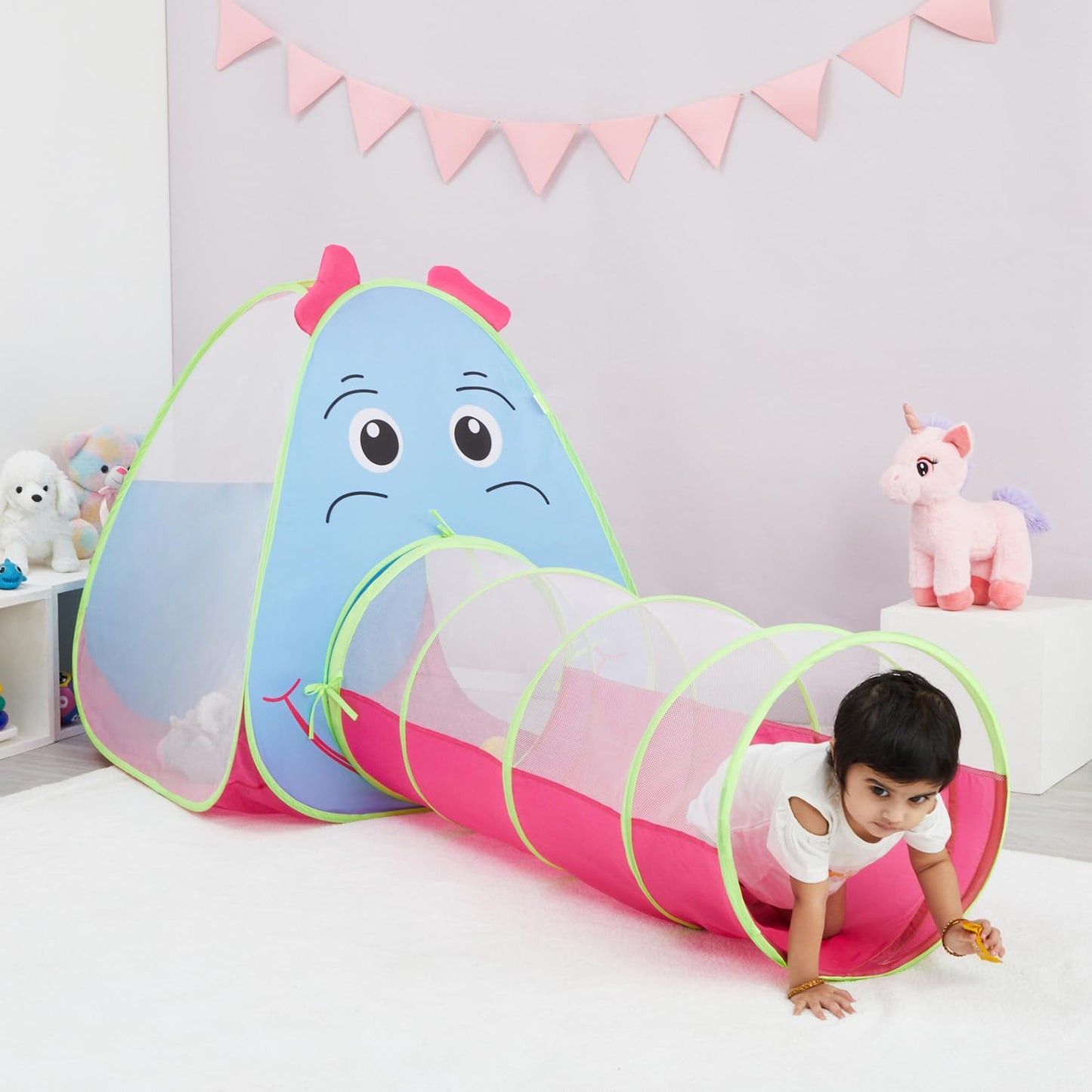 Amazon Brand - Jam & Honey 2 in 1 Elephant Tent for Kids | Pop-Up and Play | Tent with Tunnel, Blue