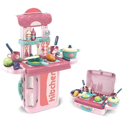 Cable World Plastic 3 in 1 Portable Pretend Food Party Role Cooking Kitchen Play Set Toy for Boys and Girls - Pink