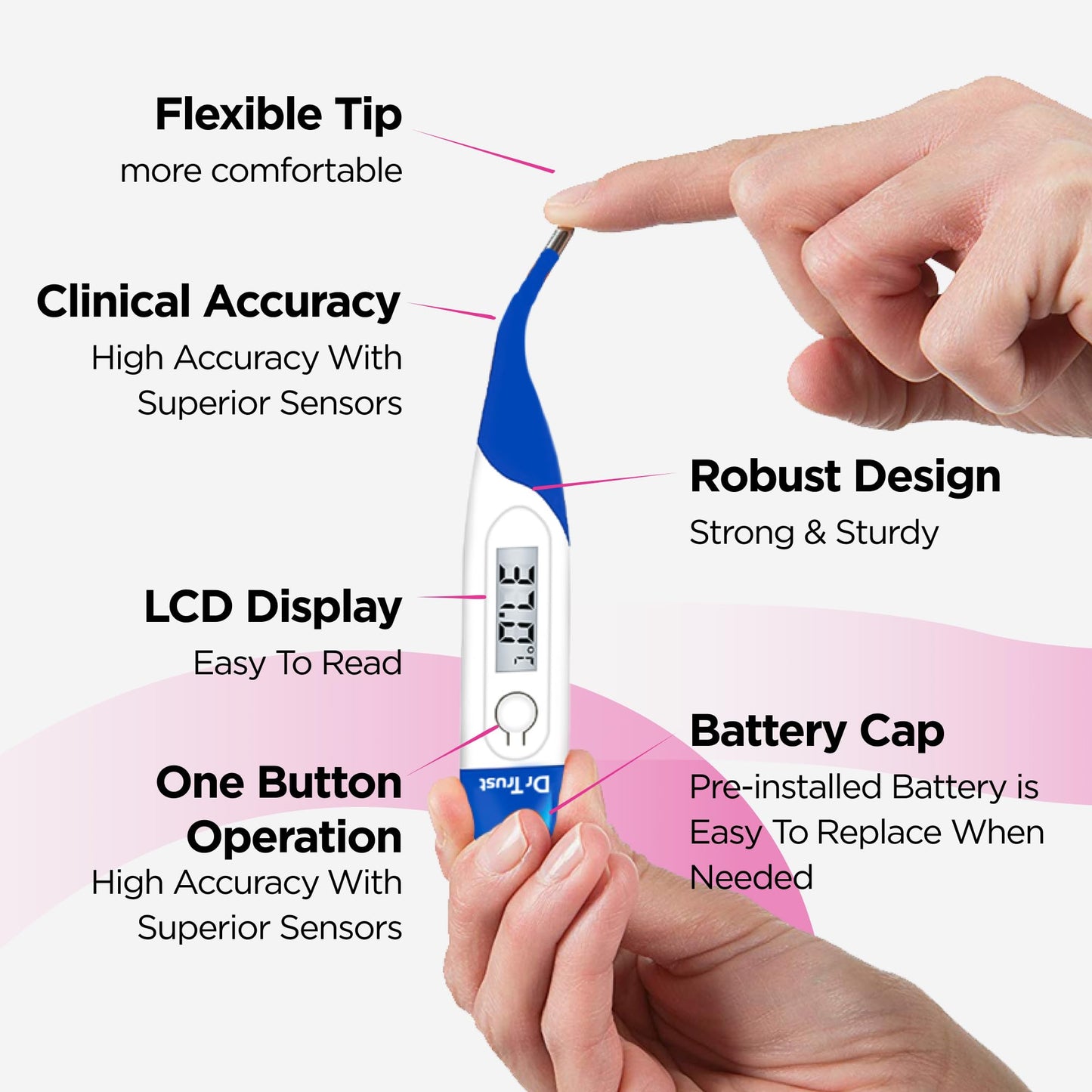 Dr Trust (Usa) Waterproof Flexible Tip Digital Thermometer (White)