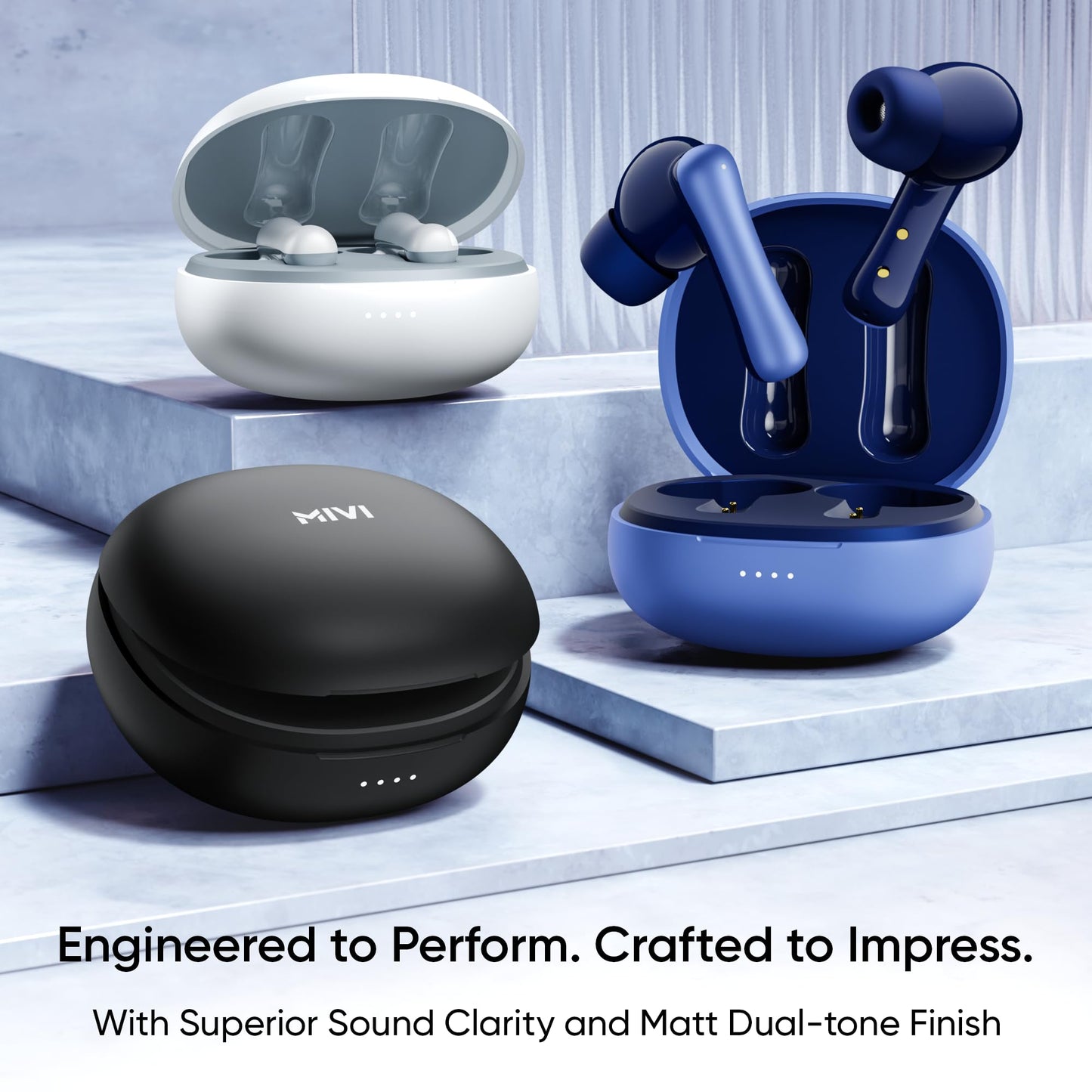 Mivi DuoPods i5 True Wireless Earbuds, High-end Metallic Finish, 13mm Rich Bass Drivers, 50 Hrs, Low Latency, Type C Fast Charging, IPX 4.0, AI-ENC, Made in India Earbud-Blue