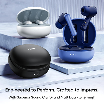 Mivi DuoPods i5 True Wireless Earbuds, High-end Metallic Finish, 13mm Rich Bass Drivers, 50 Hrs, Low Latency, Type C Fast Charging, IPX 4.0, AI-ENC, Made in India Earbud-Blue