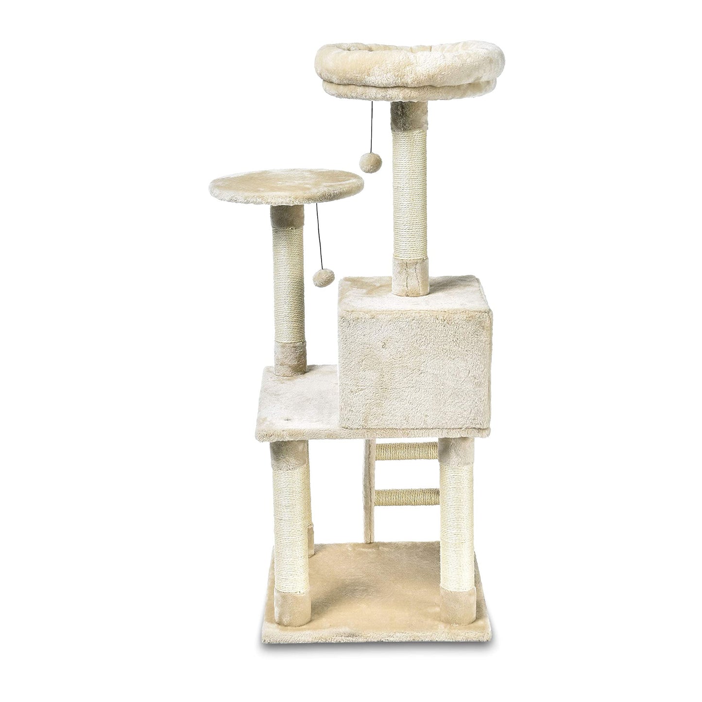 Amazon Basics Multi-Level Cat Tree Indoor Climbing Activity Cat Tower with Scratching Posts, Cave, and Step Ladder, 19 x 19 x 50 Inches, Beige