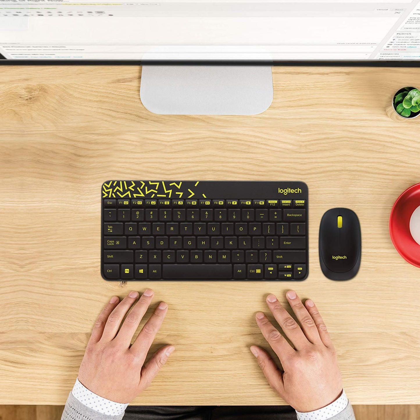 Logitech MK240 Nano Wireless USB Keyboard and Mouse Set, 12 Function Keys 2.4GHz Wireless, 1000DPI, Spill-Resistant Design, PC/Mac, Black/Chartreuse Yellow